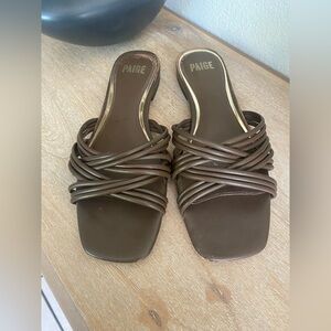 Paige Dina Strap Square Toe Leather Brown Slide Sandal Size 9